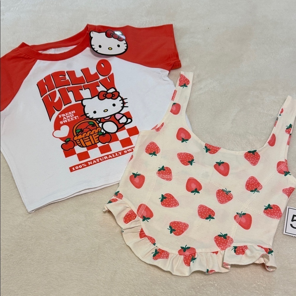Hello Kitty Red and White T-Shirt with Strawberry Tank Top NWT